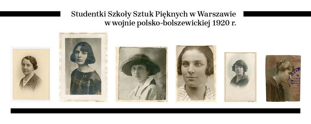 Ilustracja przedstawiająca 5 zdjęć studentek Szkoły Sztuk Pięknych w Warszawie z roku 1920