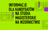 Grafika - czarny napis na zielonym tle informacje dla kandydatów na studia magisterskie na wzornictwie