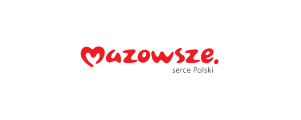 Logo Mazowsze serce Polski - czerwony napis na białym tle