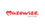 Logo Mazowsze serce Polski - czerwony napis na białym tle