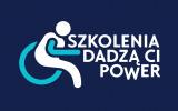 Granatowa plansza z napisem szkolenia dadzą Ci power